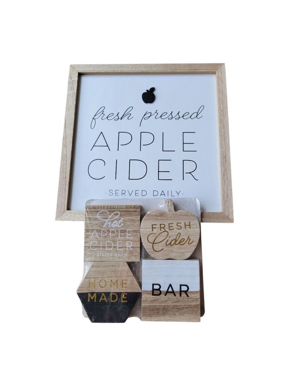 Framed Apple Cider Sign with Coasters - Rustic Bar Set